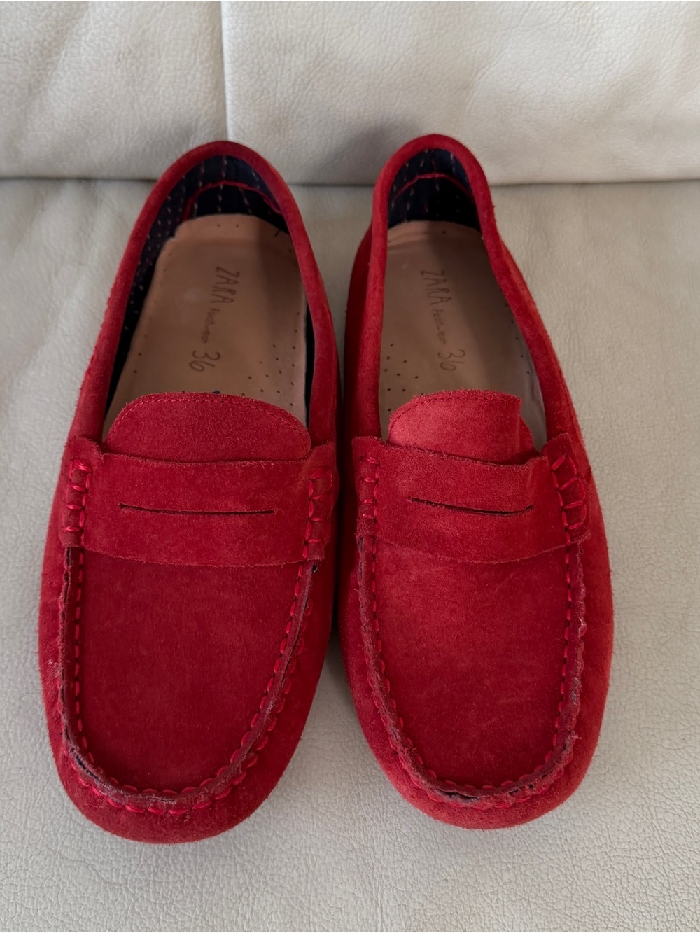 ZARA Red Suede Penny Loafers Driving Shoes Moccasins Women's Size 36 US 6